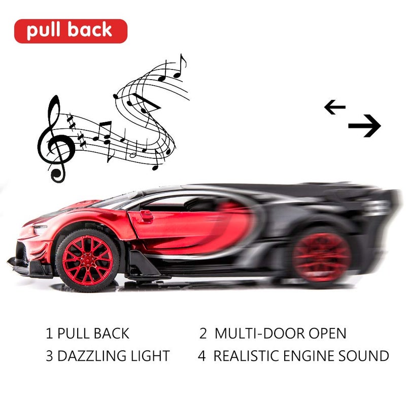 BDTCTK Bugatti Vision GT Supercar 1/32 Zinc Alloy Die Casting Pull Back Car Model Toy Sound and Light for Boy Girl Gift ï¼ˆredï¼‰ - Image 3